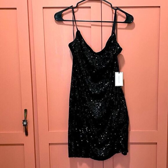 1.STATE Black Sequin Mini Dress Size 8 NWT Party Holiday Cocktail Glam - Picture 4 of 14
